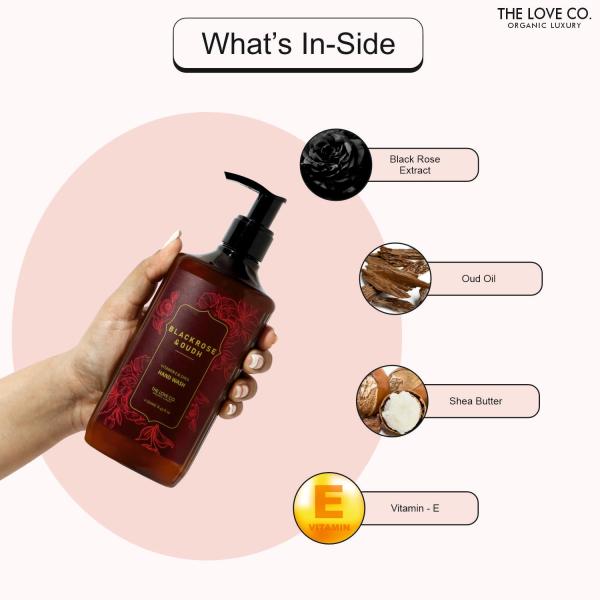 The Love Co. Black Rose & Oud Hand Wash - Infused, Moisturizing & Soothing - Gentle Cleanser for Soft, Hydrated Hands - Ideal for Sensitive Skin - 250ml