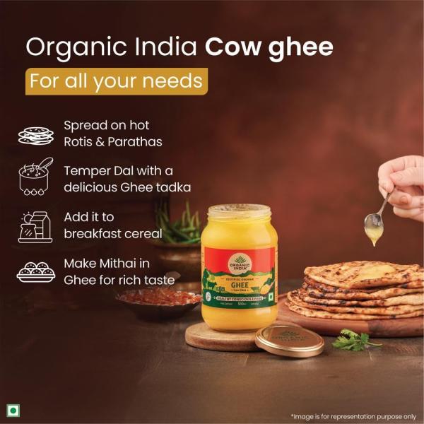 A TATA Product - Organic India Pure Cow Ghee, 500ml, Lab Tested on 600+ Parameters, Certified Organic