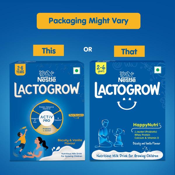 Nestle LACTOGROW Nutritious Milk Drink Powder | Biscuity Vanilla Flavour (2 - 6 Years), 400g, Bag-In-Box Pack