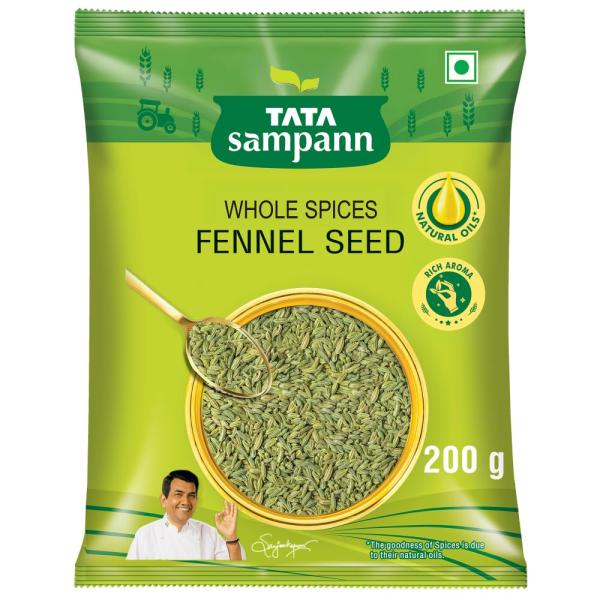 Tata Sampann Fennel Seed (Saunf), Whole Spices, Natural Oils*, Rich Aroma, 200g
