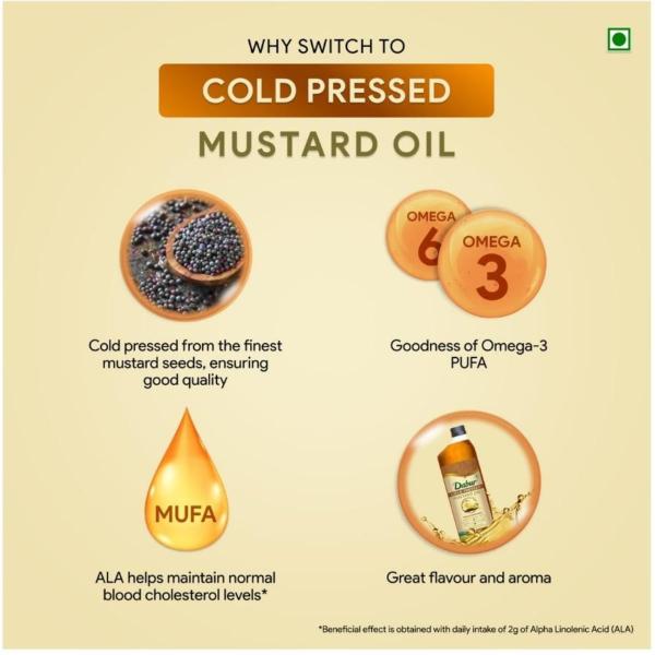 Dabur Cold Pressed Mustard Oil 1L | Healthy Cooking Oil | Goodness of Omega 3 & 6