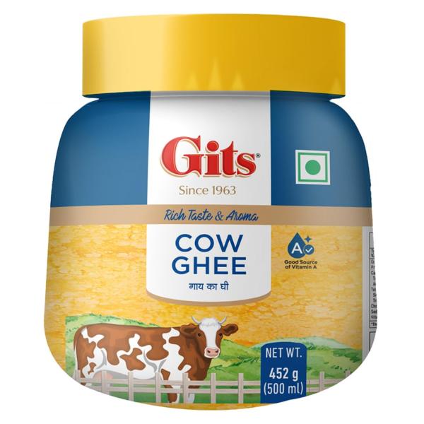 Gits Cow Ghee 500 ml Jar | Pack of 1 | Aroma in every drop |Pure Veg, Pure Cow Ghee, Desi Ghee, No preservatives