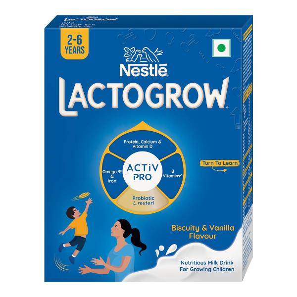 Nestle LACTOGROW Nutritious Milk Drink Powder | Biscuity Vanilla Flavour (2 - 6 Years), 400g, Bag-In-Box Pack