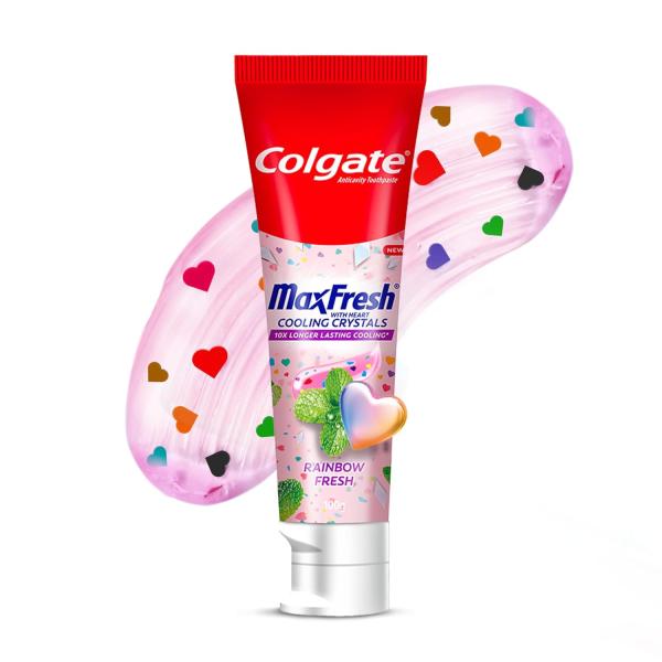 Colgate MaxFresh Rainbow Fresh Gel Toothpaste, with Heart Shaped Cooling Crystals, Triple Mint Flavour, and Ultrafreeze Technology for Intense Freshness, 100g