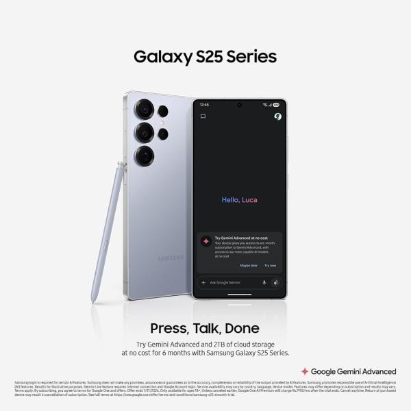 Samsung Galaxy S25 Ultra 5G AI Smartphone (Titanium Silver White, 12GB RAM, 256GB Storage), 200MP Camera, S Pen Included, Long Battery Life