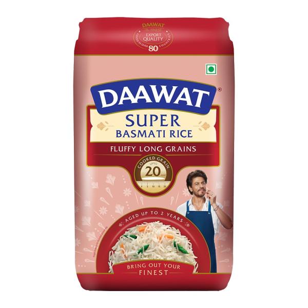 Daawat Super Basmati Rice 1Kg| Fluffy Long Grains| Cooked upto 20mm*| Super Value Pack 20% Extra