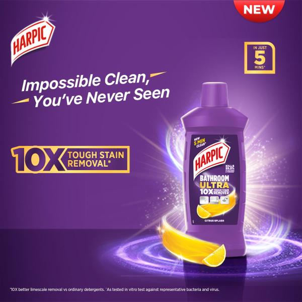 Harpic Bathroom Cleaner Ultra | Citrus Splash | 1L | 10X Tough Stain Remover