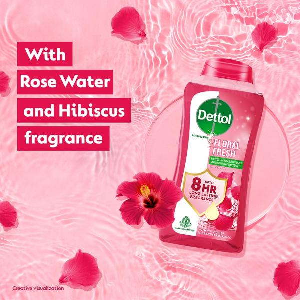 Dettol Body Wash and Shower Gel for Women and Men with Rosewater and Hibiscus- 250ml | 8hr long lasting fragrance