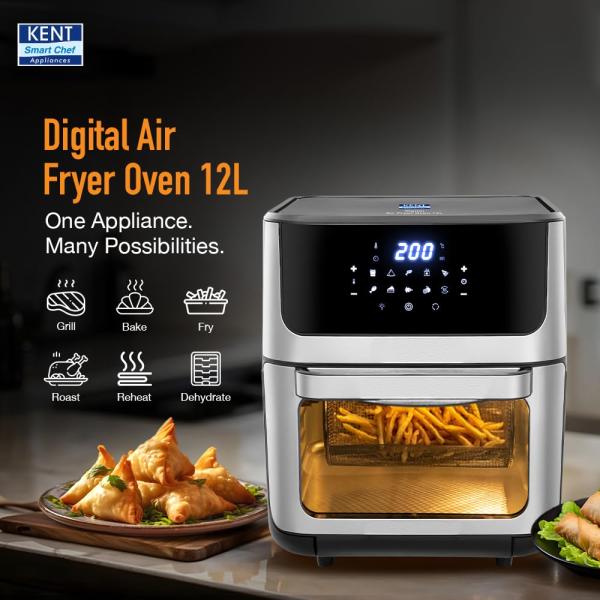 KENT Digital Air Fryer Oven 12L | 1800W | 360° Rapid Heat Circulation | 10 Preset Menus | Bake, Grill & Roast |