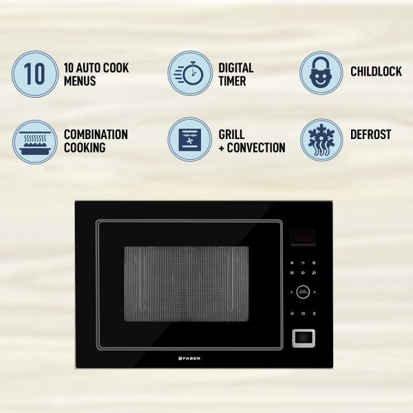 Faber 32L Microwave Oven Grill,Convection, Defrost 10Auto Menus Speedy & Multi-Stage & Combination Cooking Child Lock Electric Control Digital Timer Energy Efficient