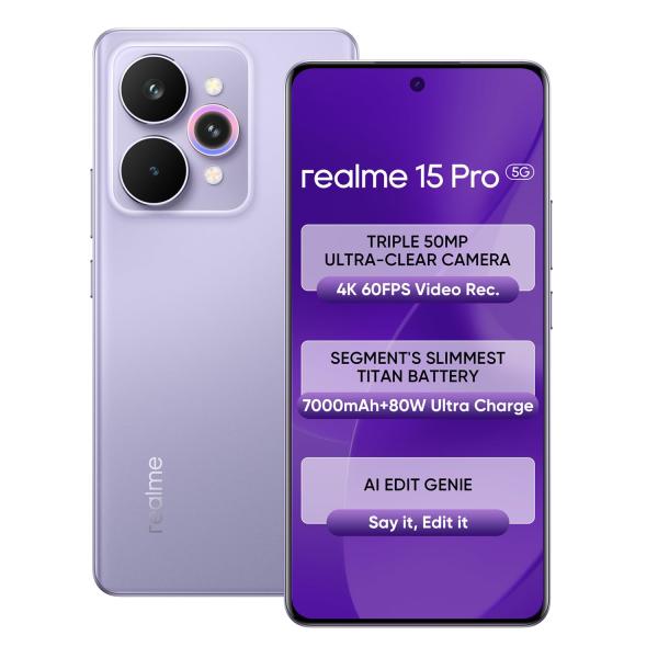 realme 15 Pro 5G Smartphone 8+256GB Purple,4K 60FPS,