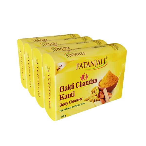 Patanjali Haldi Chandan Kanti Body Cleanser Soap for Men and Women(150g, Pack of 4), Nourishing & Moisturizing, Natural Aloe Vera Soap for Soft Skin