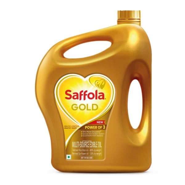 Saffola Gold Refined Cooking oil | Blend of Rice Bran & Sunflower oil | Helps Keeps Heart Healthy | 1 Litre jar