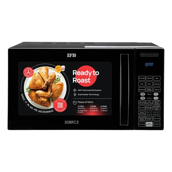 IFB 30L Convection Microwave Oven with 101 Standard Cook Menus(30 Black 360 Degree Motorized Rotisserie Weight Defrost Steam Clean Grill & 4 combi cook modes 10Power Levels)