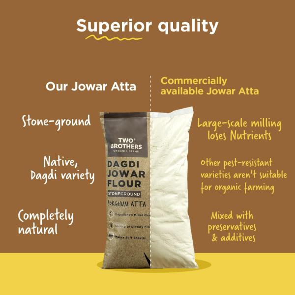 Two Brothers Organic Farms - Jowar Atta (2kg) | Vitamins & Minerals Rich Cereal | Stoneground Sorghum Flour