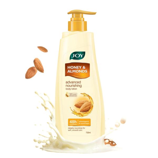 Joy Honey & Almonds Advanced Nourishing Lightweight Winter Body Lotion 750ml | Enriched With Shea Butter | Natural Sunscreen Filters | 48 Hour Moisture, Suitable for Normal to Dry Skin