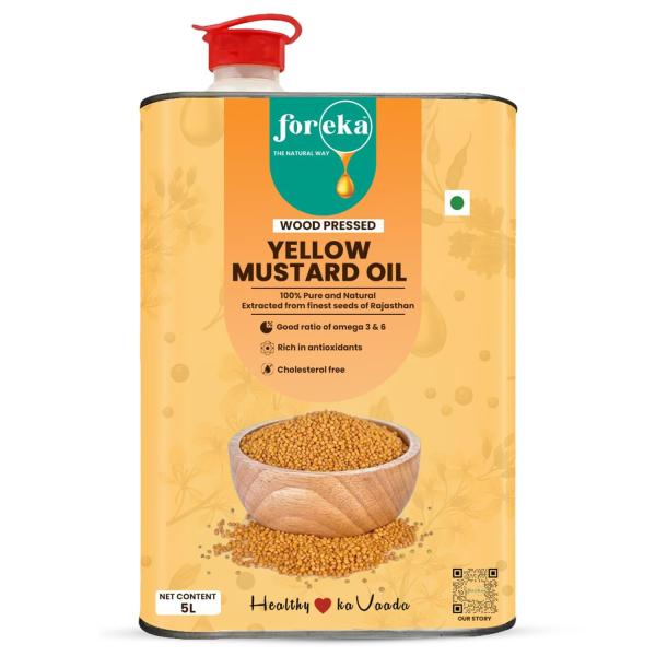 Foreka Cold Pressed Mustard Oil - Unrefined Oil For Cooking - Chemical-free and 100% Natural (5 Litre, Yellow Mustard)