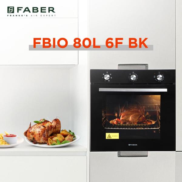 Faber 80L Built-In Black Finish Oven Push/Pull Knob Control with Digital Display 6 Cooking Functions with Rotisserie Grill Rack Universal Pan Free 1 Year Extended warranty