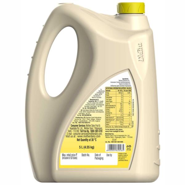 Dhara Refined Sunflower Oil 5L (4.55Kg/ 4.20Kg, Weight May Vary)
