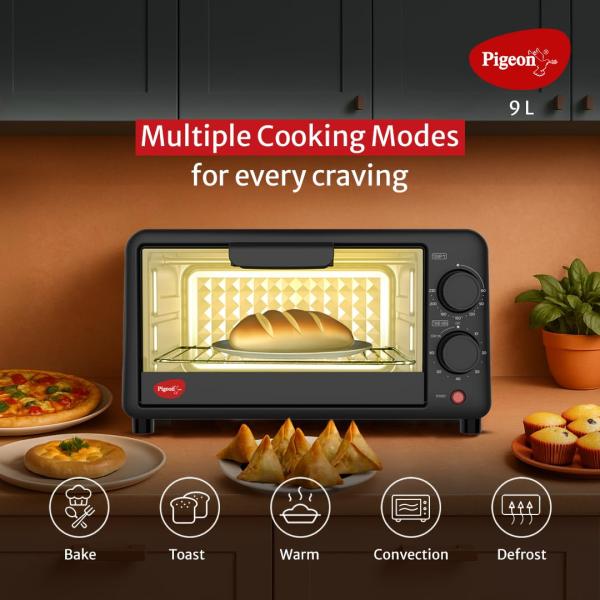 Pigeon Oven Toaster Grill (12381) 9 Liters OTG Without Rotisserie for Oven Toaster and Grill for Grilling and Baking Cakes (Grey)