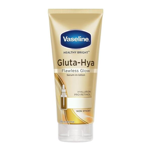 Vaseline Gluta-Hya Flawless Glow Lotion for Face & Body | Gives Brighter Skin | Glutathione & Pro-Retinol Infused Moisturizer, 200ml