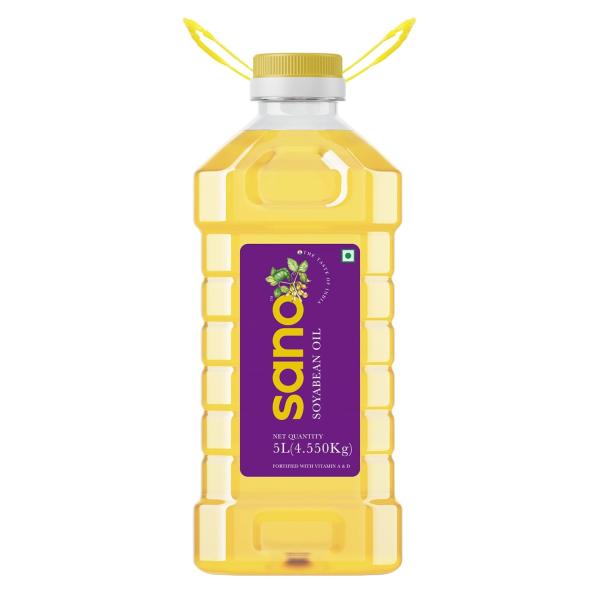 Sano Soybean Oil 5 Ltr PET Bottle: All-natural, nutrient-rich cooking oil with a high omega-3