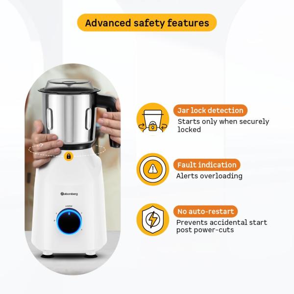 Atomberg Yulia 750 Watt Mixer Grinder | 4 Multipurpose Jars including Chopper Jar | Coarse Mode for Silbatta-like Textures | Powerful Intelligent Motor | Advanced Safety Features | Snow White
