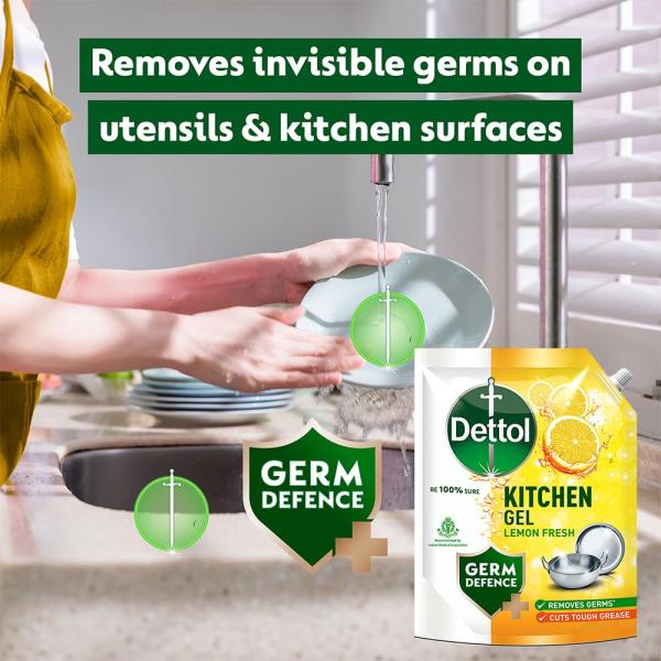 Dettol Dishwash liquid and Kitchen Gel || Cuts Tough Grease || Remove germs || Lemon Fragrance ||1500ml (Refill Pack)