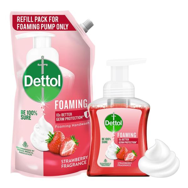 Dettol Strawberry Foaming Handwash Pump + Refill combo (250ml+700ml)