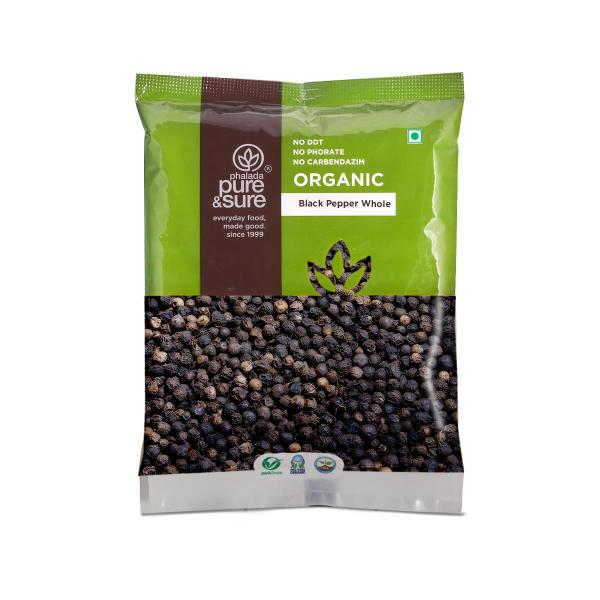 Pure & Sure Organic Black Pepper Whole 100gm | 100% Natural Sabut Kali Mirch