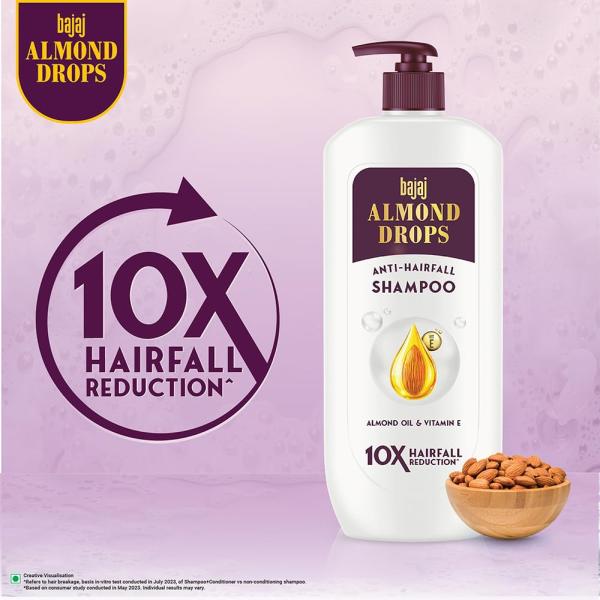 Bajaj Almond Drops Anti Hairfall Shampoo with Almond Oil & Vitamin E | For 10X Hairfall Reduction* & Soft, Shiny Hair*