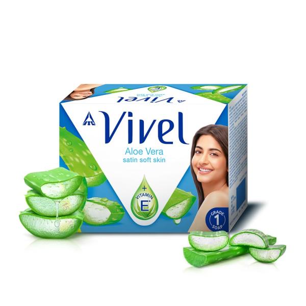 Vivel Aloe Vera Grade 1 Bathing Soap with Vitamin E for Soft Glowing skin, 600g (150g - Pack of 4), Soap for Women & Men, For All Skin Types