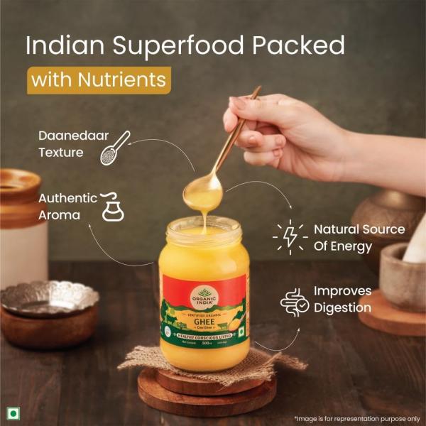 A TATA Product - Organic India Pure Cow Ghee, 500ml, Lab Tested on 600+ Parameters
