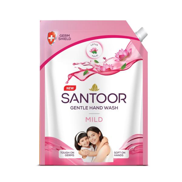 Santoor Mild Gentle Hand Wash 1300ml with Goodness of Lotus & Tulsi| Rich Lathering Formula with Anti-Bacterial Properties|