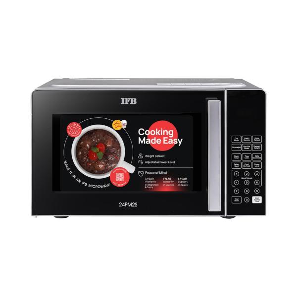 IFB 24L Solo Microwave Oven with 69 Auto Cook Menus (24PM2S Silver Mug Recipes Steam Clean Auto Reheat Preset Timer Power Save Child Safety Lock 10 Power Levels)