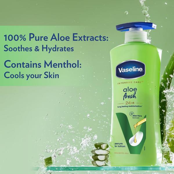 Vaseline Aloe Fresh Body Lotion,24 HR Long Lasting Moisturisation with Aloe Vera extract and Menthol 400ml