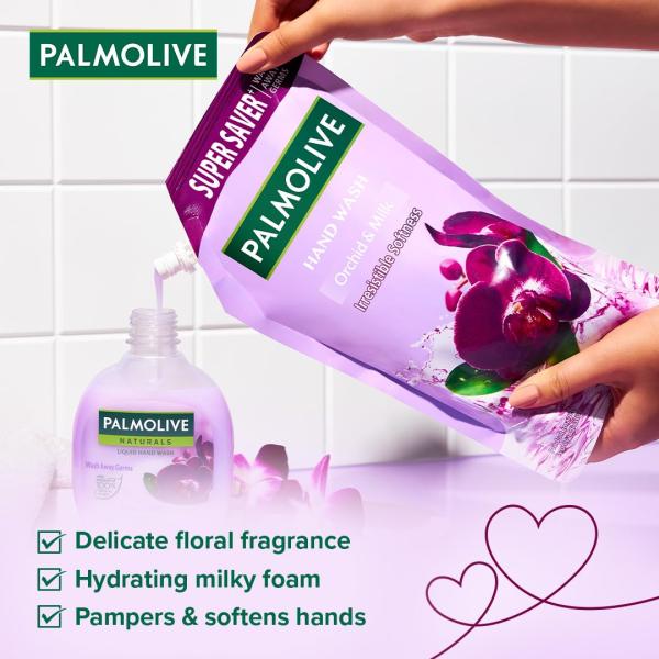 Palmolive Naturals Black Orchid & Milk Liquid Hand Wash Refill 750ml, Wash Away Germs, Refreshing Fragrance Handwash Refill Pack,