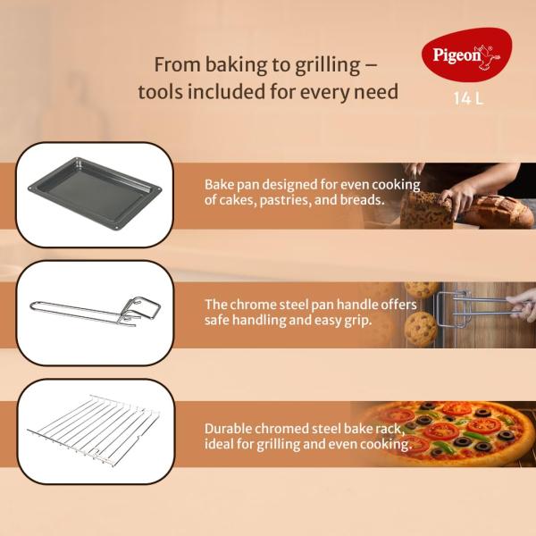 Pigeon Oven Toaster Grill 14 Liters OTG| 900 Watts| Toast, Grill, Bake & Roast | Heat Resistant Tempered Glass| Black