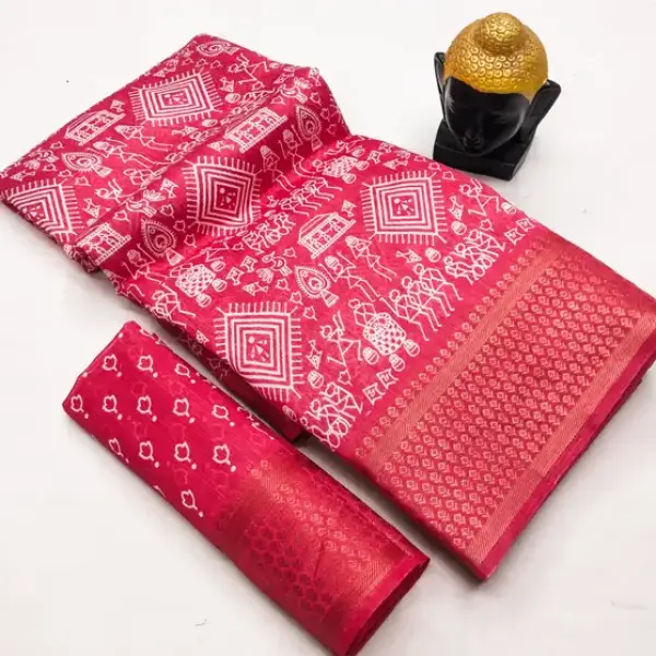 Bandhani Cotton Silk Saree (Gajri)