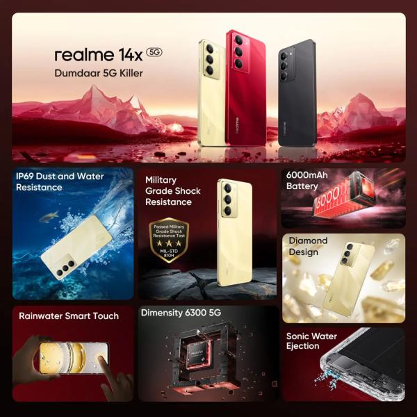 realme 14X 5G Smartphone Dimensity 6300 6nm Chip 8GB RAM 128GB ROM