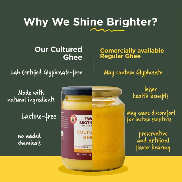 Two Brothers Organic Farms A2 Ghee (500 ml) |Glyphosate free|Free-grazed, Desi Gir Cows