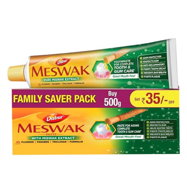 Dabur Meswak Complete Oral Care Toothpaste - 500g (2 x 200g + 1 x100g) | Complete Oral & Gum Care Toothpaste