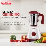 Maharaja Whiteline 500W Livo Pro Mixer Grinder with 3 Stainless Steel Jars with lid and 20,000 RPM Motor Speed (White & Cherry Red)