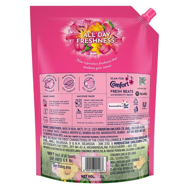 Comfort Lily Fresh Fabric Conditioner 2 L Refill Pack|| After Wash Liquid Fabric Softener - For Softness