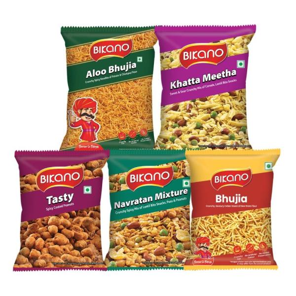 Bikano 5 in 1 Combo Pack | Aloo Bhujia, Bhujia, Khatta Meetha