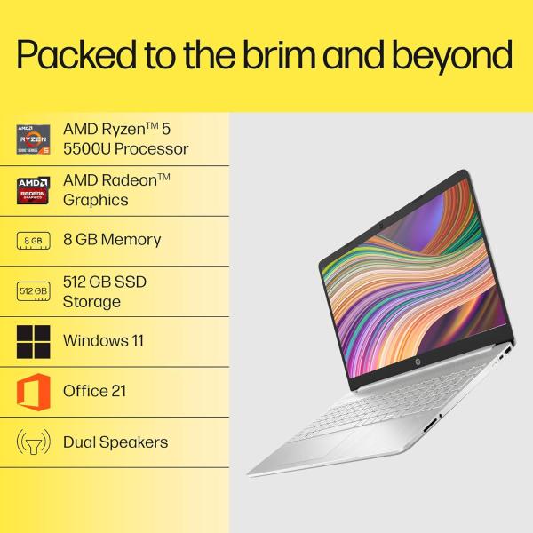 HP 15s, AMD Ryzen 5 5500U (8GB DDR4, 512GB SSD) FHD
