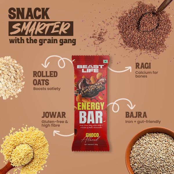 BeastLife Choco Almond Energy/Protein Bar | Multigrain Millet & Oats Energy Bar