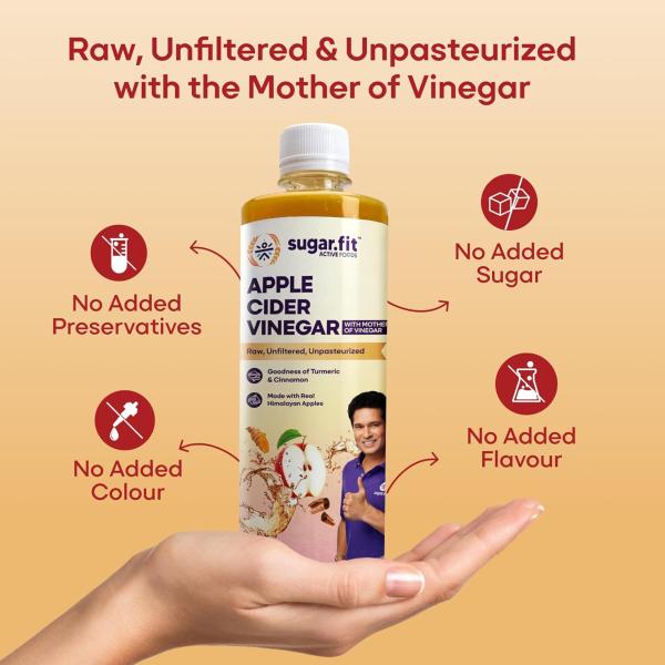 Sugar.fit Apple Cider Vinegar with The Mother raw, unfiltered & unpasteurised ACV Infused with Turmeric