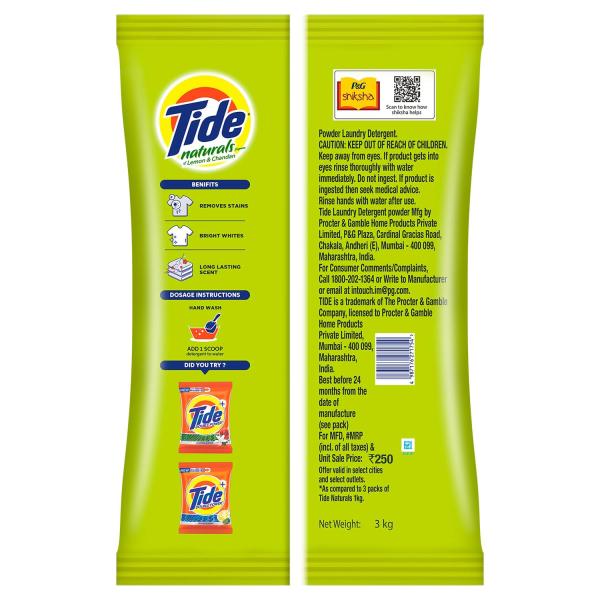 Tide Naturals 3Kg Detergent Powder - Lemon And Chandan