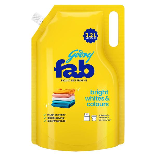 Godrej Fab Liquid Detergent Refill Pouch for Machine & Hand Wash - 950ml/1L